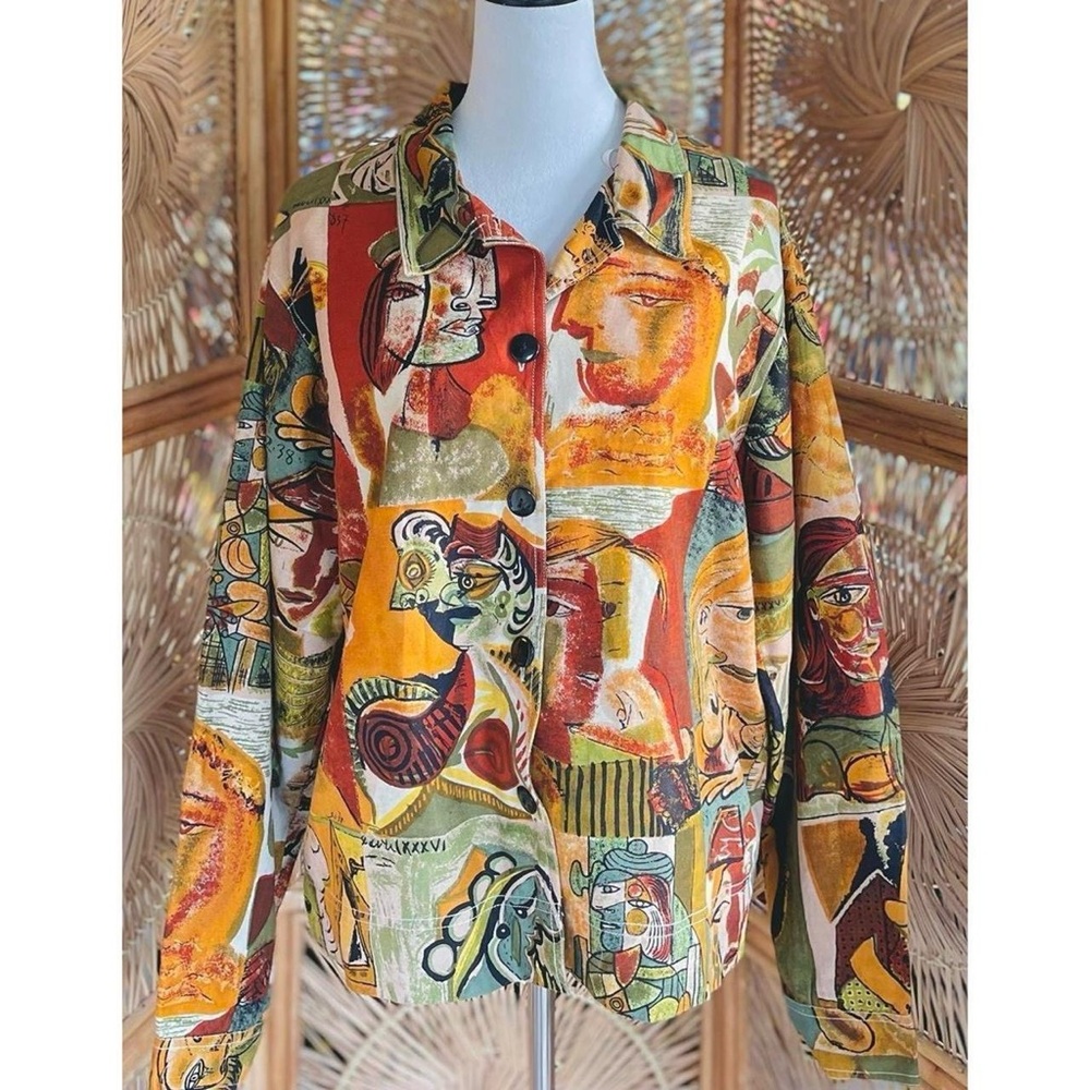 Vintage Kaktus Pablo Picasso All Over Print Linen Blend Button Up Jacket Size XL - Picture 3 of 9
